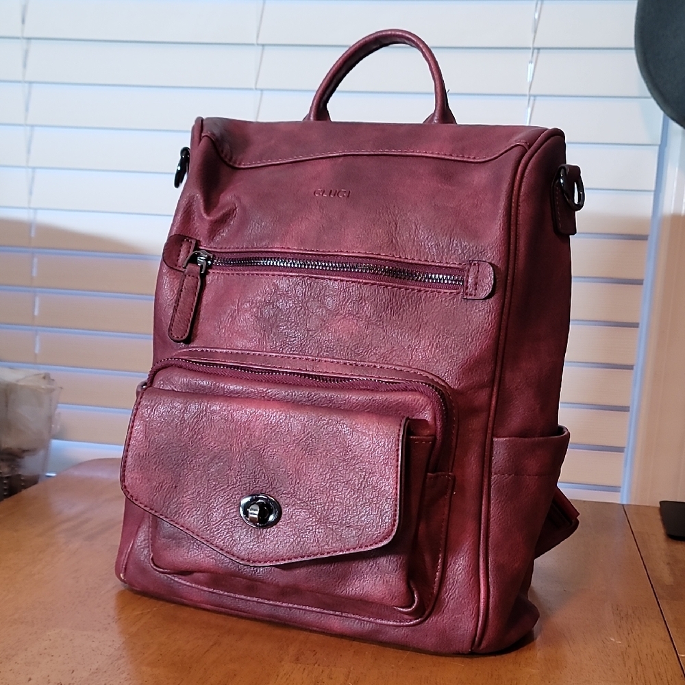 Deep Red Leather Backpack